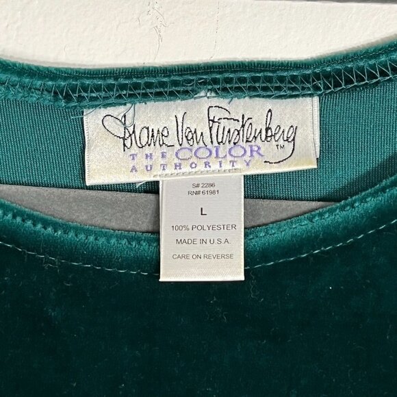 DVF Diane Von Furstenberg Vintage Velvet Long‎ Sleeve Tunic Green Large - Picture 4 of 7